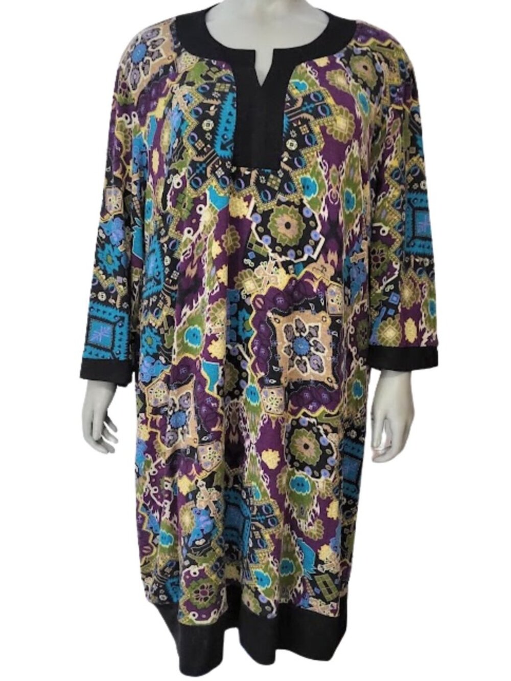 TIANA B. Multi-Colored V-Neck Mosaic Pattern Shift Dress - Women's Plus Size 3 X